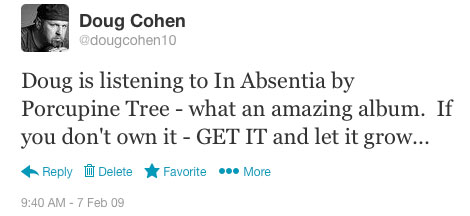 Doug Cohen's first tweet